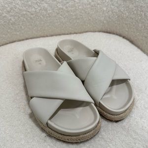 Zara genuine leather cross puffy espadrilles slides sandals slip ons